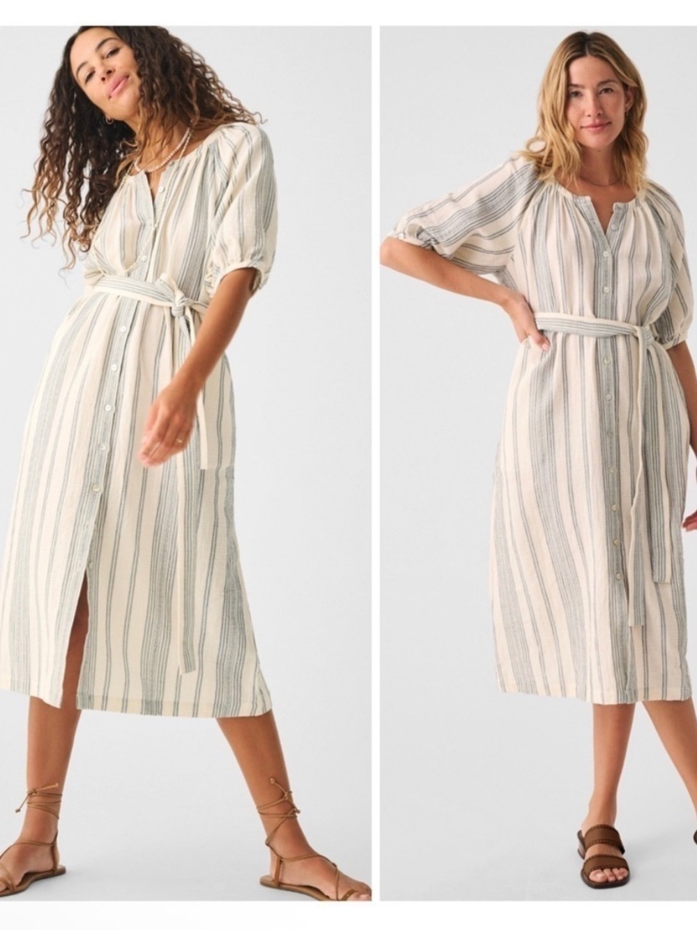 Faherty Dream Carmel Dream Cotton Gauze Striped Midi Dress Boho - Picture 3 of 11